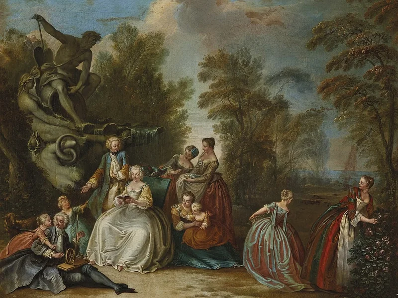 1733-Jacques Leclerc - Persone intorno a una fontana che leggono e filano